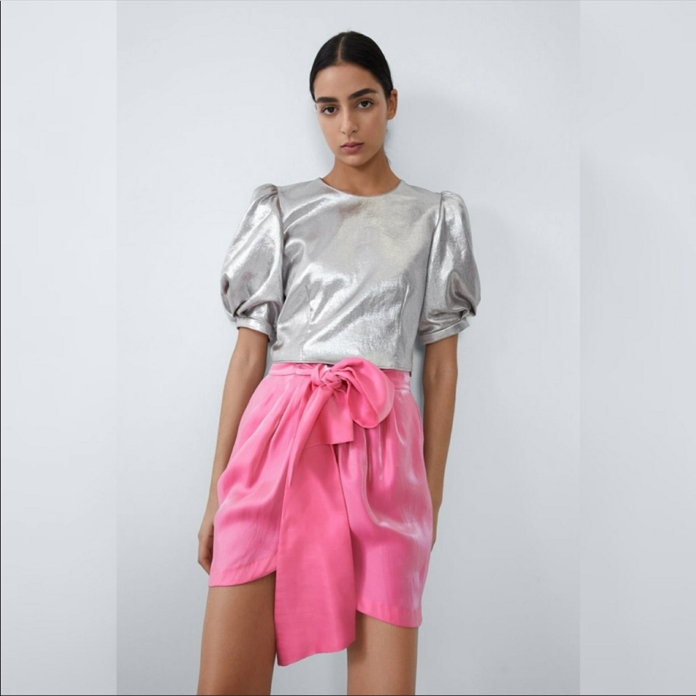 ZARA SHIMMERY PINK BOW SKIRT